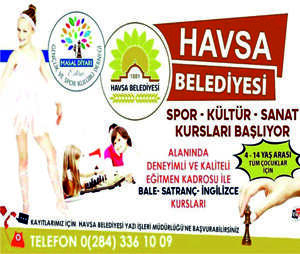 Havsa Belediyesi Spor Kültür ve Sanat Kursları Başlıyor