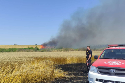 BUĞDAY EKİLİ TARLALARDA ÇIKAN YANGIN SÖNDÜRÜLDÜ