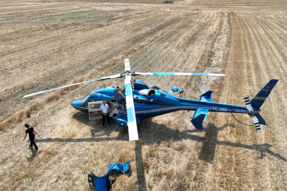 HELİKOPTER TARLAYA ZORUNLU İNİŞ YAPTI