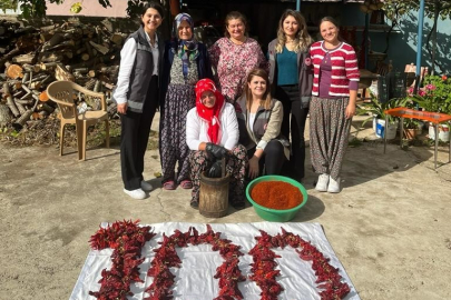 GELENEKSEL YÖNTEMLE PUL BİBER YAPIYORLAR