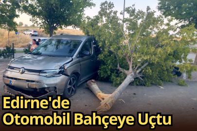 Edirne'de Otomobil Bahçeye Uçtu