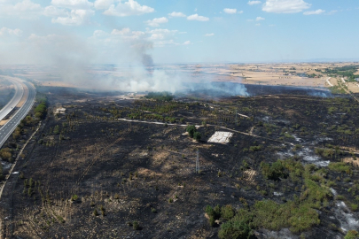 Babaeski'de Yanan Ormanlık Alan Havadan Görüntülendi
