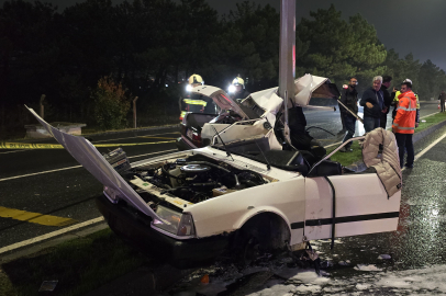 Direğe Çarpan Otomobil Sürücüsü Yaralandı