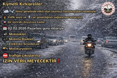 Kırklareli’nde Motosiklet ve Motokuryelere Hava Koşulları Nedeniyle Kısıtlama
