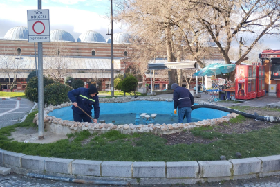 Edirne Belediyesi Süs Havuzlarını Temizliyor