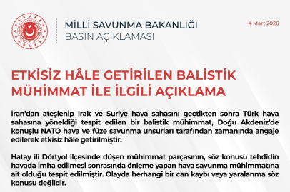 MSB: "Türk Hava Sahasına Yönelen Balistik Mühimmat Doğu Akdeniz’de Etkisiz Hale Getirildi"