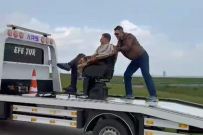 Tekirdağ'da Görenler Şaşırdı : Müşterisini Çekici Üzerinde Traş Etti